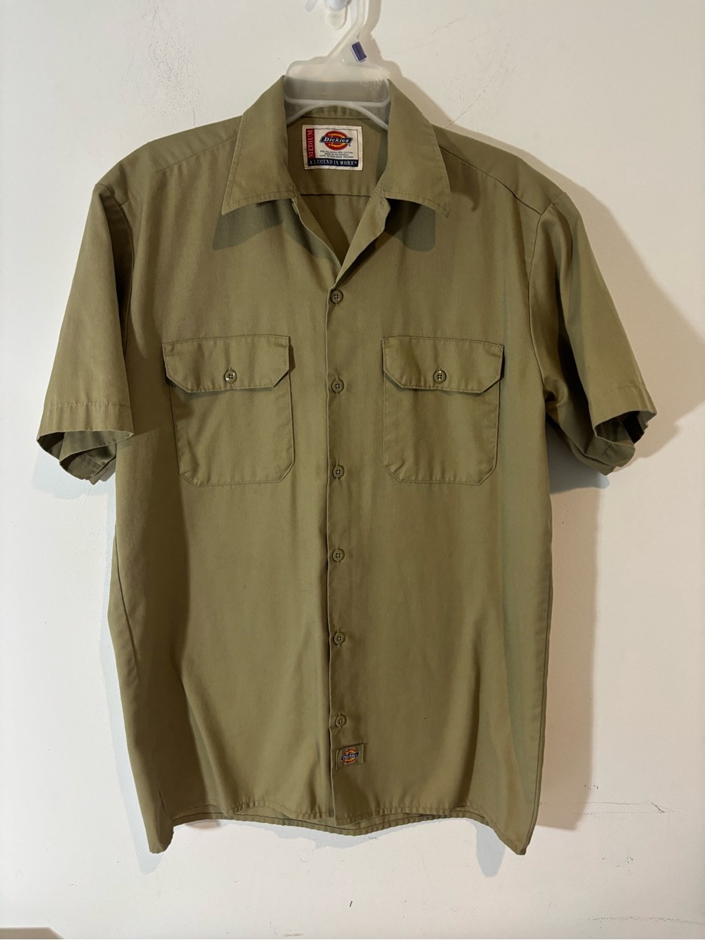 Dickies Men Medium Button Down Casual Short Sleeve Shirt Tan Workwear